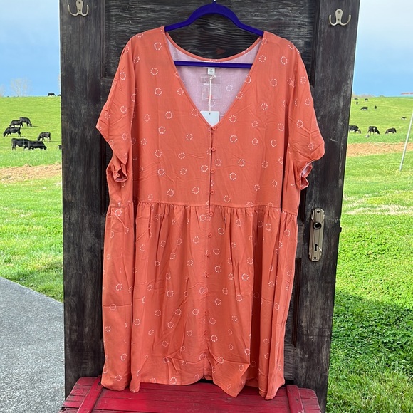a.n.a. Short Sleeve, V-Neck T-Shirt Dress, Marmalade Orange |3X - Picture 4 of 11